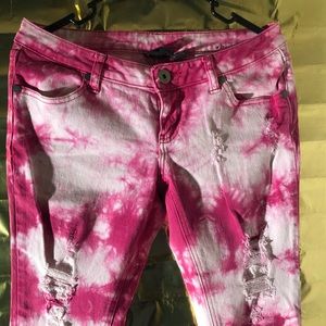 Pink and White Tie Dye Jeans